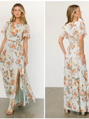 NWT Baltic Born Naomi Short Sleeve Maxi Dress in Sage Floral size medium